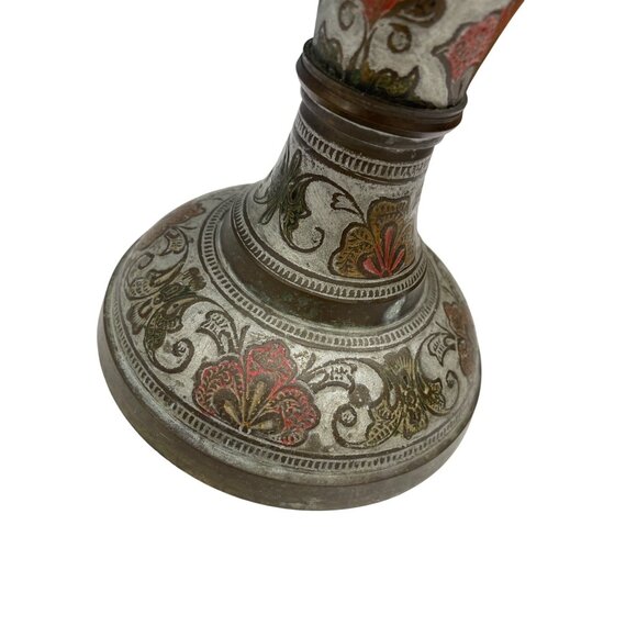 Handcrafted VTG India MeenaKari Floral Enamel Brass Vase 18.5" Tall SKU 9375 - Picture 9 of 13
